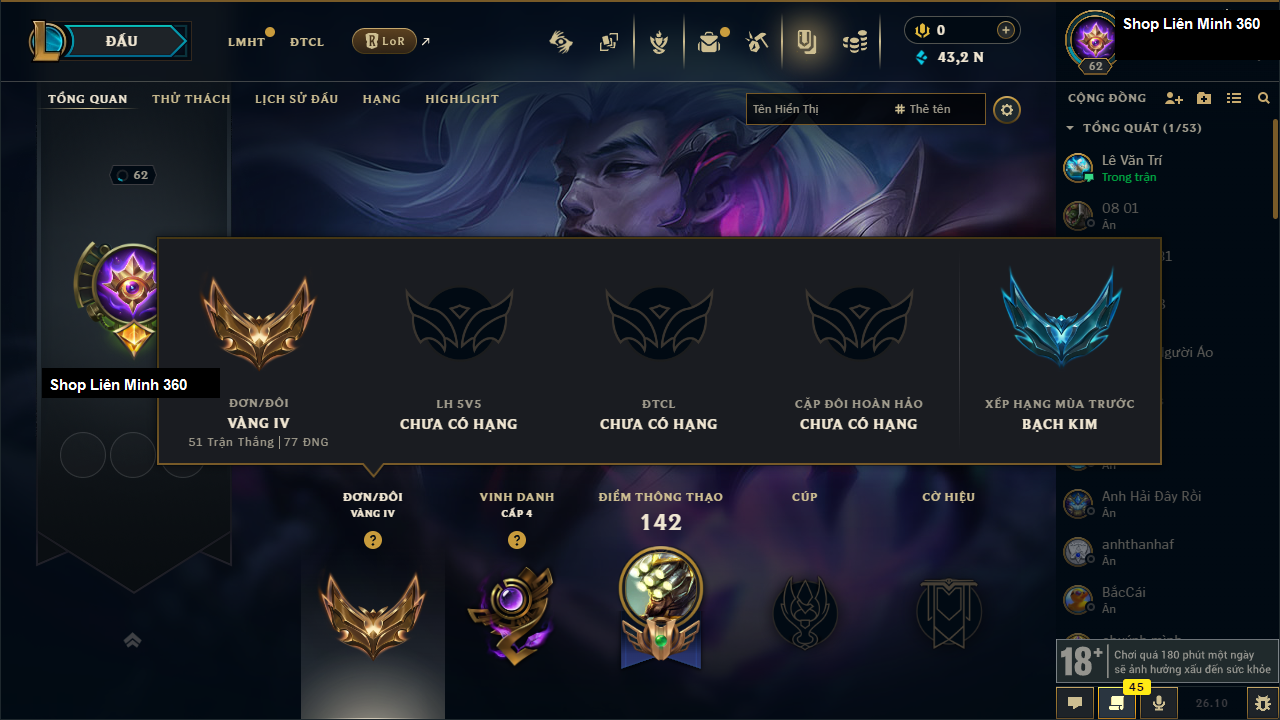 Ezreal Học Viện Chiến Binh Tí Nị
Irelia Thần Thoại Đột Phá - Acc Đấu Trường Chân Lý #14753